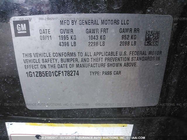 1G1ZB5E01CF178274 - 2012 CHEVROLET MALIBU LS 黑色 照片 9