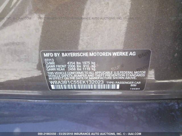 WBA3B1C55EK132023 - 2014 BMW 320 I Dark Brown photo 9