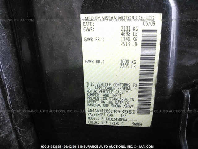 1N4AA51E69C853982 - 2009 NISSAN MAXIMA S/SV BLACK photo 9