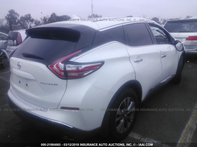 5N1AZ2MG3GN147645 - 2016 NISSAN MURANO S/SL/SV/PLATINUM WHITE photo 4