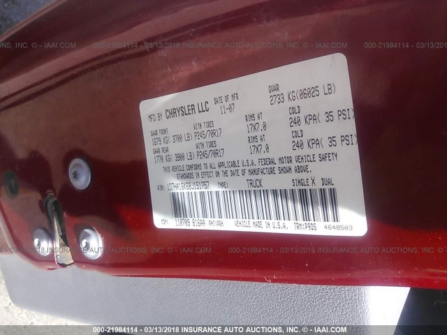 1D7HA16K68J151757 - 2008 DODGE RAM 1500 ST RED photo 9