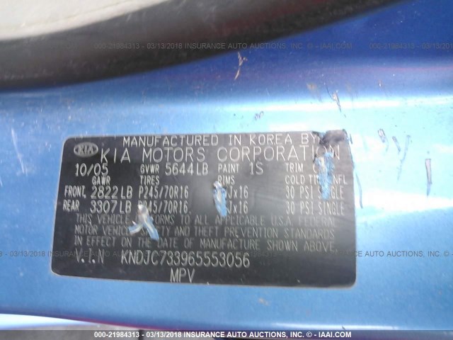 KNDJC733965553056 - 2006 KIA SORENTO EX/LX BLUE photo 9