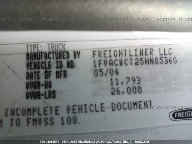 1FVACWCT25HN85360 - 2005 FREIGHTLINER M2 106 MEDIUM DUTY WHITE photo 10