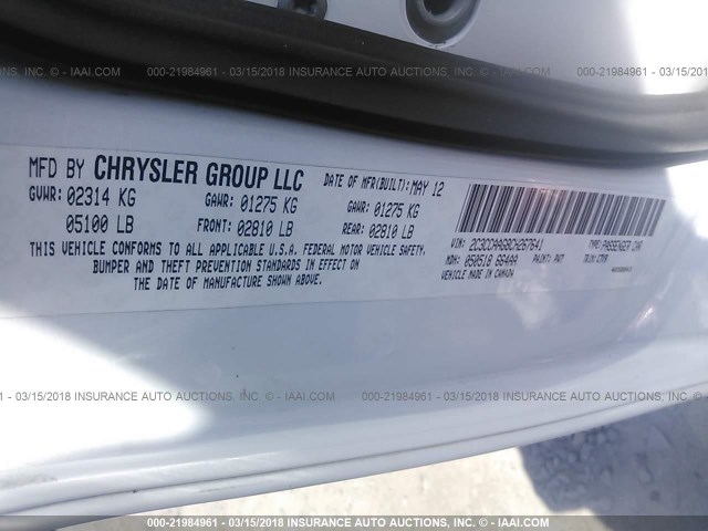 2C3CCAAG8CH267641 - 2012 CHRYSLER 300 WHITE photo 9