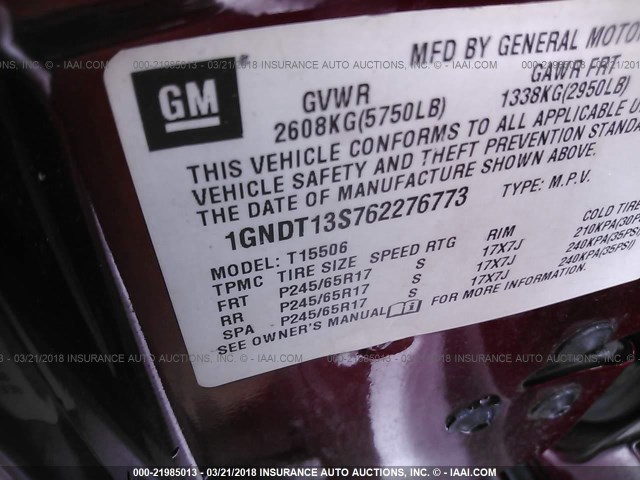 1GNDT13S762276773 - 2006 CHEVROLET TRAILBLAZER LS/LT MAROON photo 9