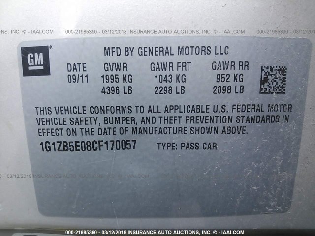 1G1ZB5E08CF170057 - 2012 CHEVROLET MALIBU LS TAN photo 9