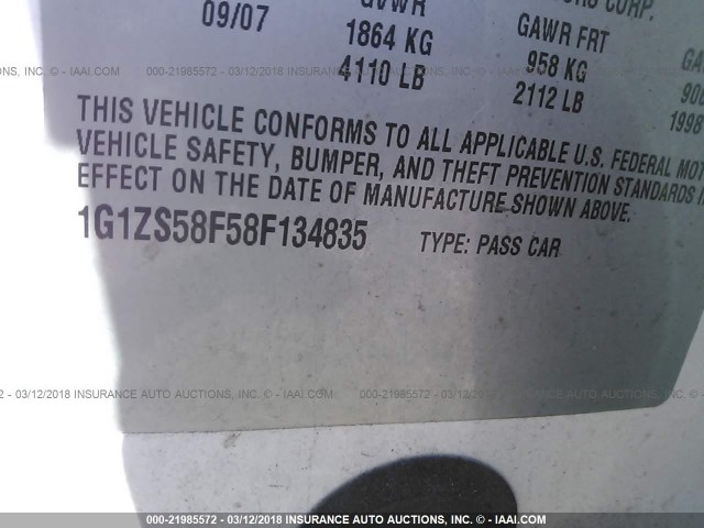 1G1ZS58F58F134835 - 2008 CHEVROLET MALIBU LS თეთრი ფოტო 9