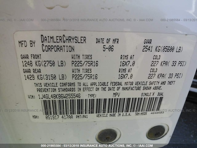 1J4GL48K86W255546 - 2006 JEEP LIBERTY SPORT 白色 照片 9