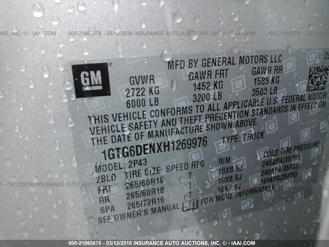 1GTG6DENXH1269976 - 2017 GMC CANYON SLT GRAY photo 9