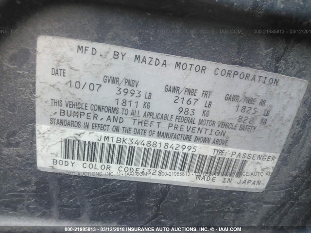 JM1BK344881842995 - 2008 MAZDA 3 HATCHBACK GRAY photo 9