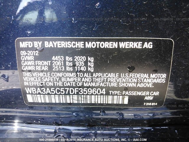 WBA3A5C57DF359604 - 2013 BMW 328 I BLUE photo 9