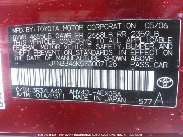 JTNBB46K573007128 - 2007 TOYOTA CAMRY NEW GENERATION HYBRID RED photo 9