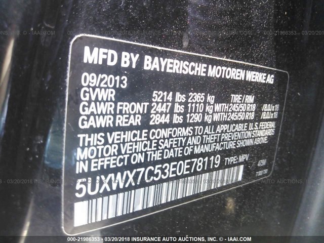 5UXWX7C53E0E78119 - 2014 BMW X3 XDRIVE35I BLACK photo 9