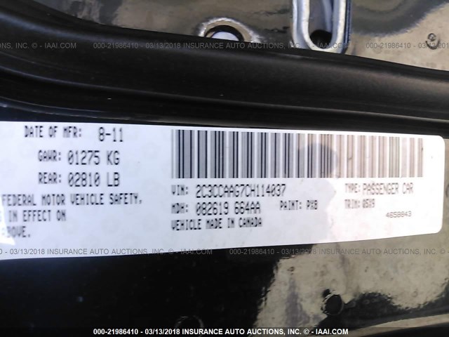 2C3CCAAG7CH114037 - 2012 CHRYSLER 300 BLACK photo 9