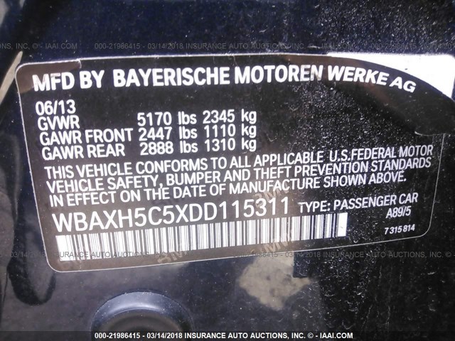 WBAXH5C5XDD115311 - 2013 BMW 528 XI BLUE photo 9