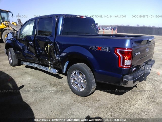 1FTEW1EP7GKE71450 - 2016 FORD F150 SUPERCREW BLUE photo 3