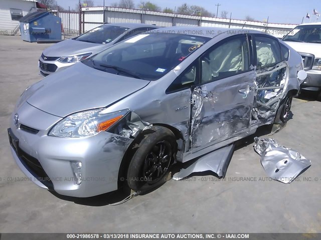 JTDKN3DU2D5591689 - 2013 TOYOTA PRIUS SILVER photo 2