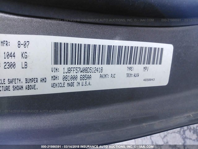 1J8FF57W08D512418 - 2008 JEEP COMPASS LIMITED GRAY photo 9