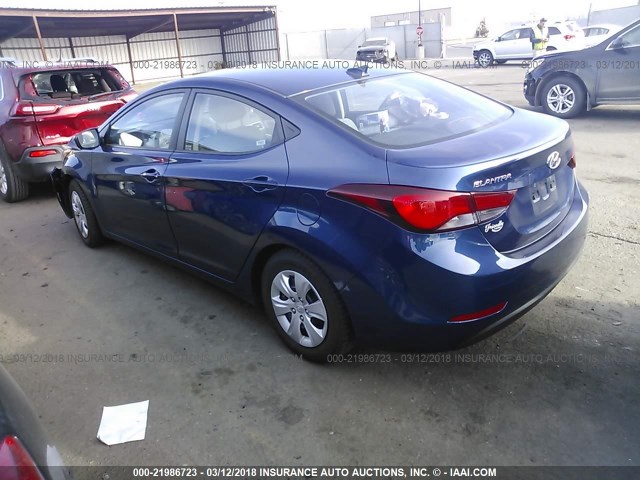 5NPDH4AE2GH703463 - 2016 HYUNDAI ELANTRA SE/SPORT/LIMITED BLUE photo 3