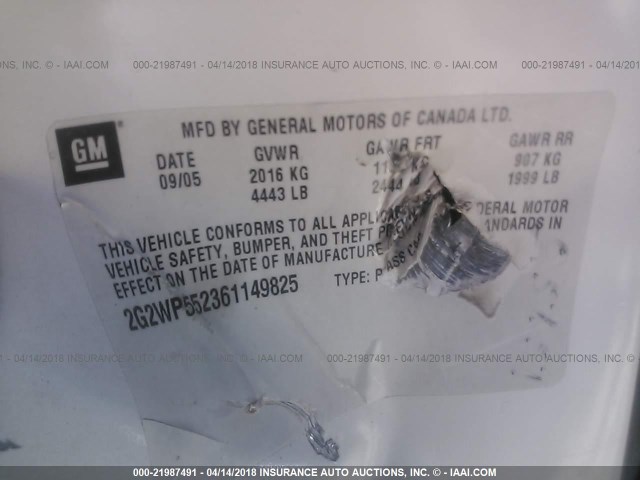 2G2WP552361149825 - 2006 PONTIAC GRAND PRIX WHITE photo 9