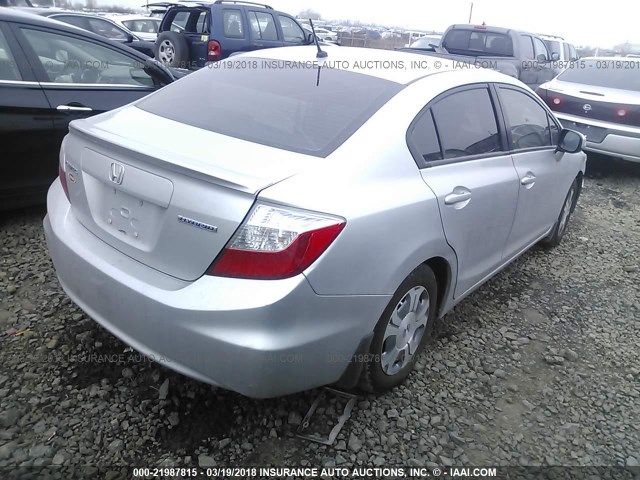 JHMFB4F22CS005566 - 2012 HONDA CIVIC HYBRID SILVER photo 4