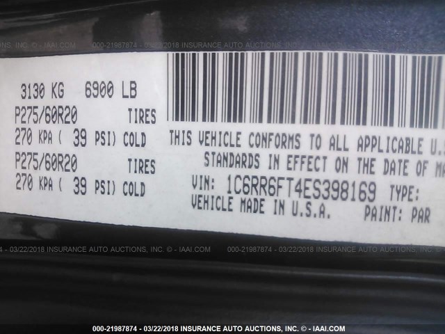 1C6RR6FT4ES398169 - 2014 RAM 1500 ST Boz foto 9