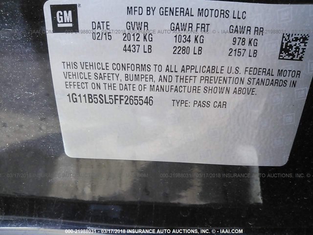 1G11B5SL5FF265546 - 2015 CHEVROLET MALIBU LS 黑色 照片 9