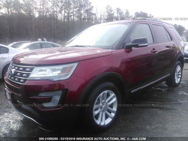 1FM5K7D88HGC51016 - 2017 FORD EXPLORER XLT RED photo 2