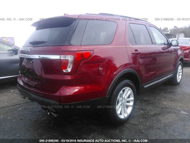 1FM5K7D88HGC51016 - 2017 FORD EXPLORER XLT RED photo 4