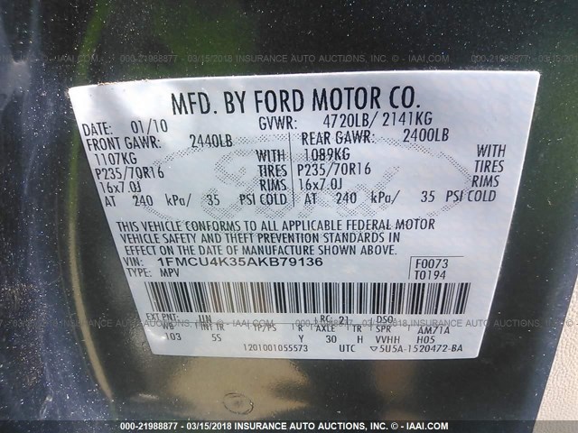 1FMCU4K35AKB79136 - 2010 FORD ESCAPE HYBRID BLUE photo 9