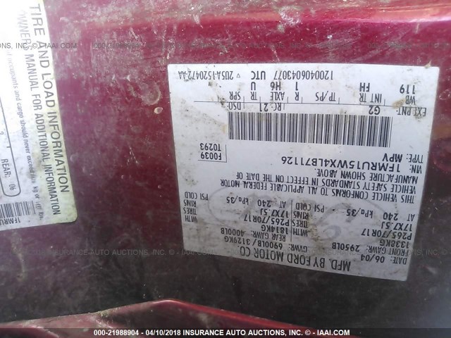 1FMRU15WX4LB71126 - 2004 FORD EXPEDITION XLT წითელი ფოტო 9