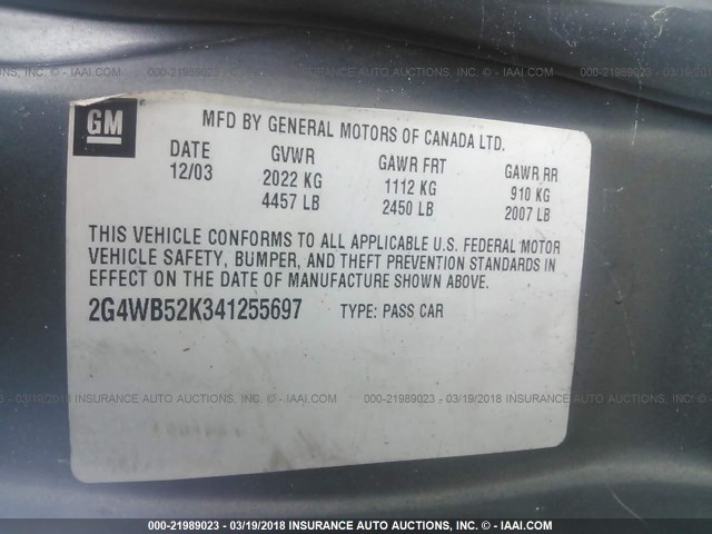 2G4WB52K341255697 - 2004 BUICK REGAL LS 灰色 照片 9