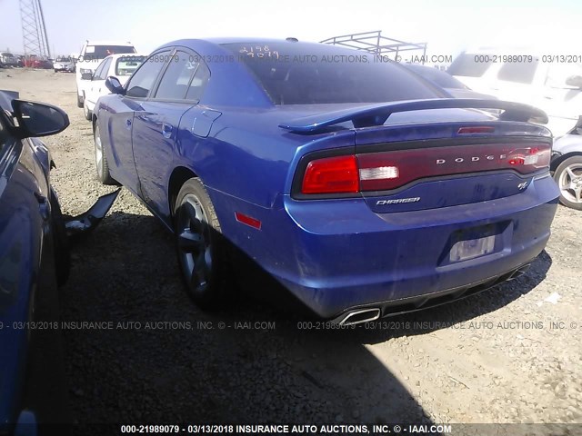 2C3CDXCT6CH260715 - 2012 DODGE CHARGER R/T BLUE photo 3