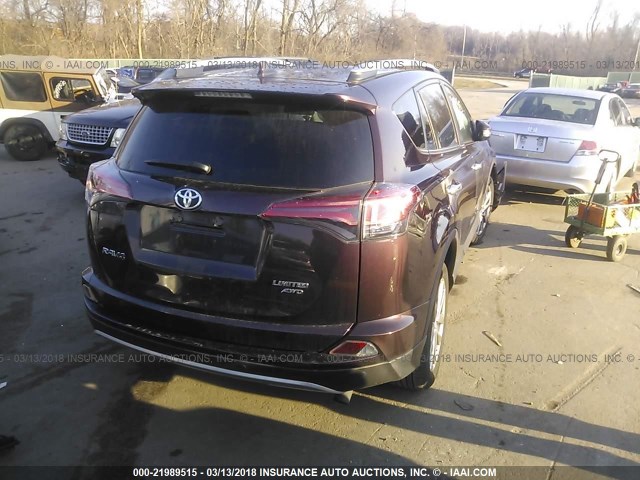 2T3DFREV3GW431270 - 2016 TOYOTA RAV4 LIMITED BURGUNDY photo 4