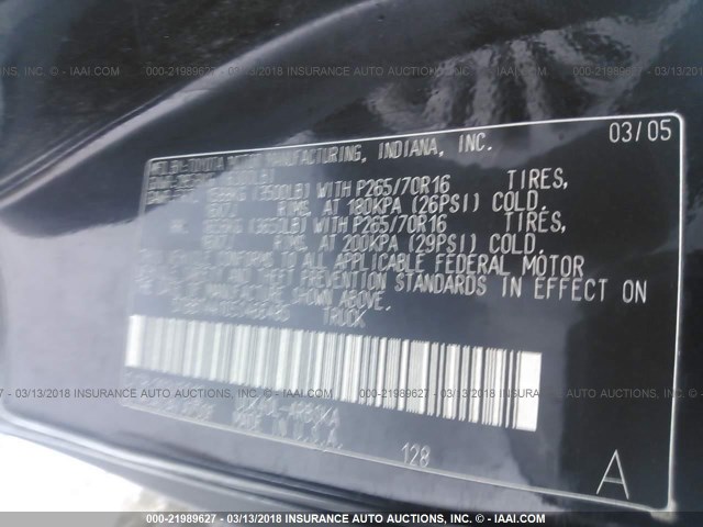 5TBBT44105S466485 - 2005 TOYOTA TUNDRA ACCESS CAB SR5 BLACK photo 9