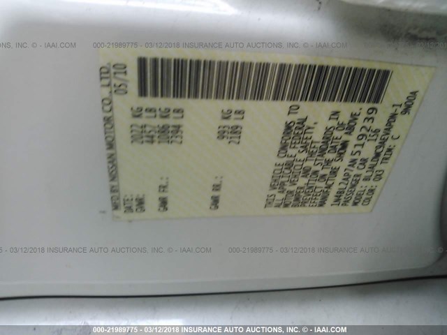 1N4BL2AP7AN519239 - 2010 NISSAN ALTIMA SR WHITE photo 9