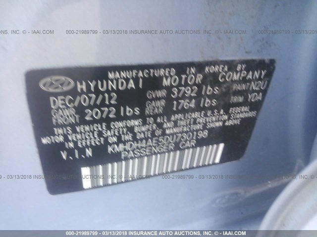 KMHDH4AE5DU730198 - 2013 HYUNDAI ELANTRA GLS/LIMITED Light Blue photo 9