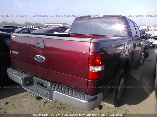 1FTPW12594KD05583 - 2004 FORD F150 SUPERCREW MAROON photo 4