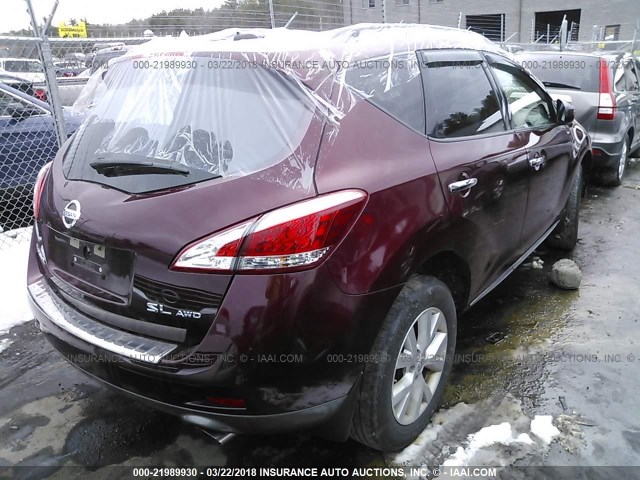 JN8AZ1MW1BW179720 - 2011 NISSAN MURANO S/SL/LE MAROON photo 4