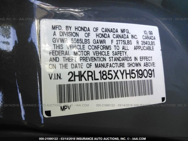 2HKRL185XYH519091 - 2000 HONDA ODYSSEY LX GRAY photo 9