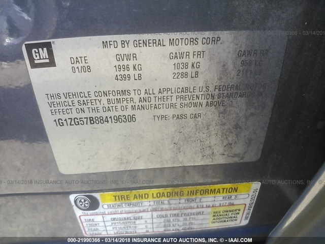 1G1ZG57B884196306 - 2008 CHEVROLET MALIBU LS 灰色 照片 9