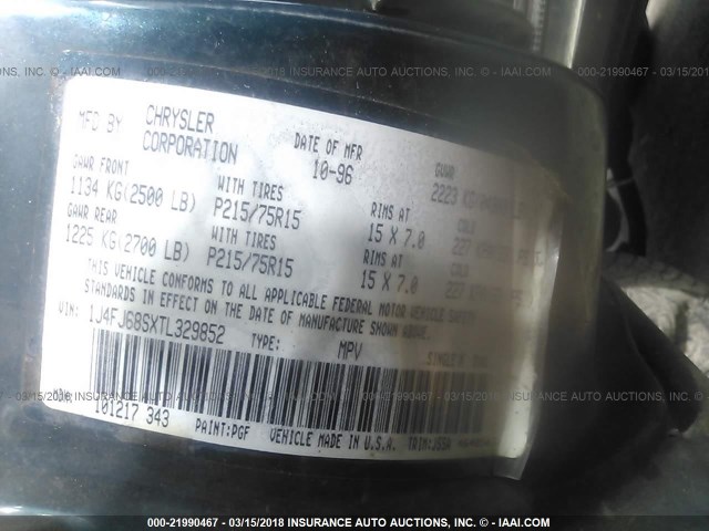 1J4FJ68SXTL329852 - 1996 JEEP CHEROKEE SPORT/CLASSIC მწვანე ფოტო 9