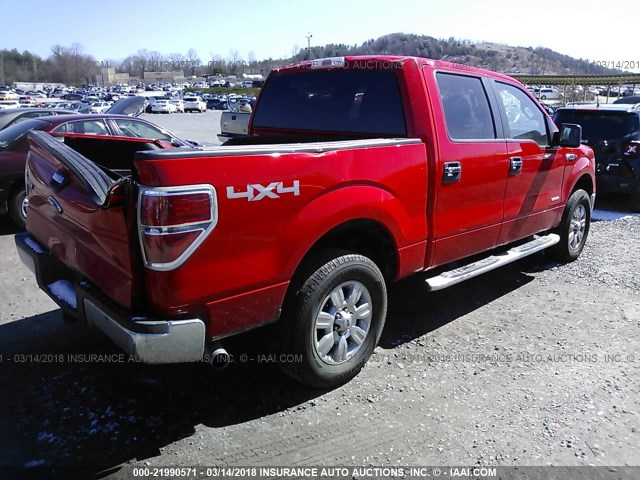 1FTFW1ET2BFC69361 - 2011 FORD F150 SUPERCREW RED photo 4