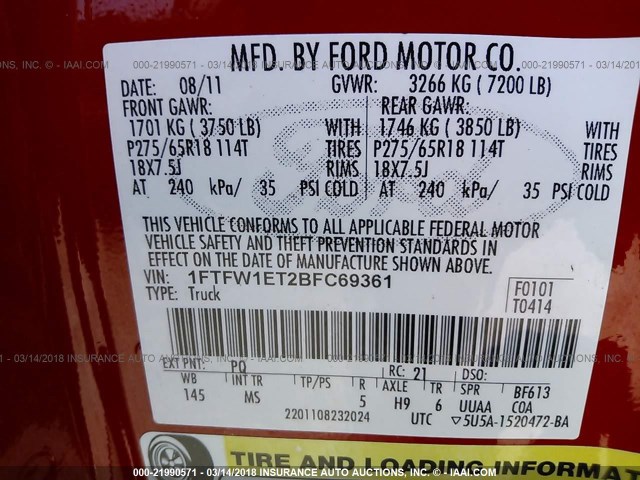 1FTFW1ET2BFC69361 - 2011 FORD F150 SUPERCREW RED photo 9