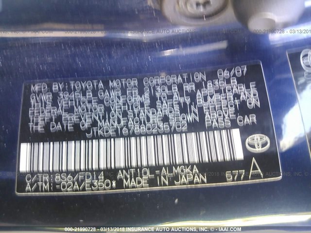 JTKDE167880235702 - 2008 TOYOTA SCION TC 深蓝色 照片 9