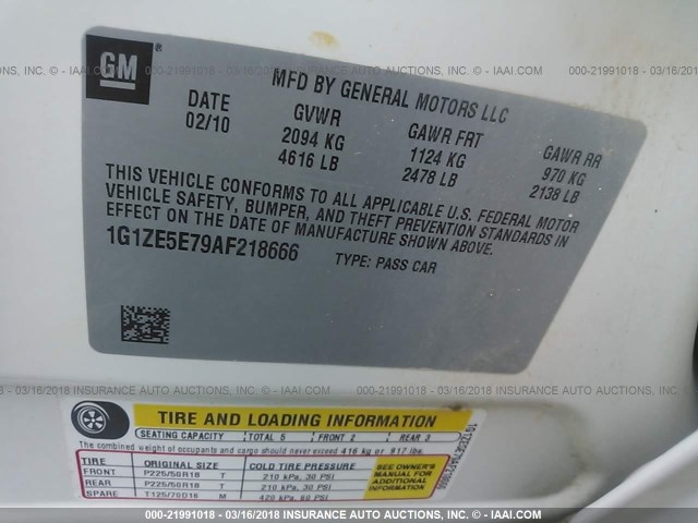 1G1ZE5E79AF218666 - 2010 CHEVROLET MALIBU LTZ WHITE photo 9