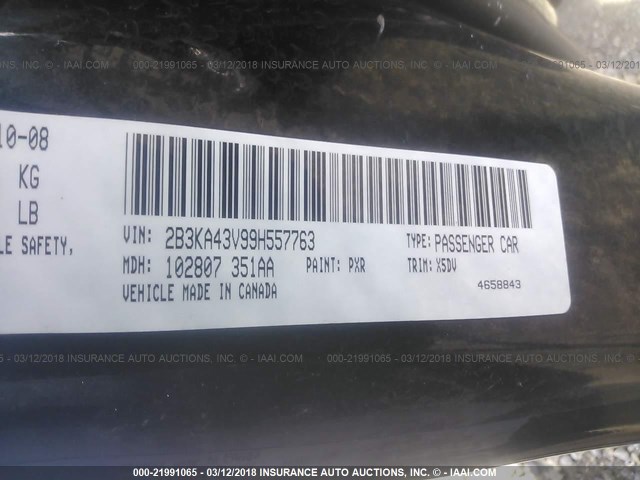 2B3KA43V99H557763 - 2009 DODGE CHARGER BLACK photo 9