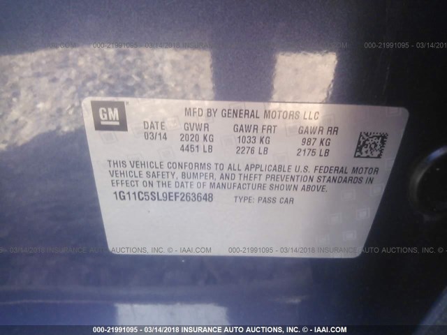 1G11C5SL9EF263648 - 2014 CHEVROLET MALIBU 1LT 蓝色 照片 9