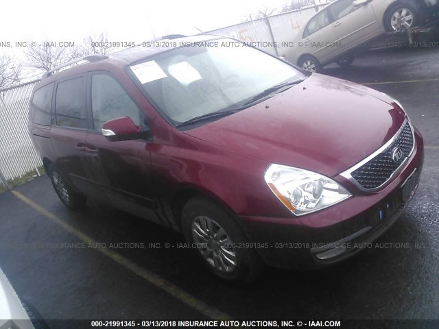 KNDMG4C75E6538761 - 2014 KIA SEDONA LX RED photo 1