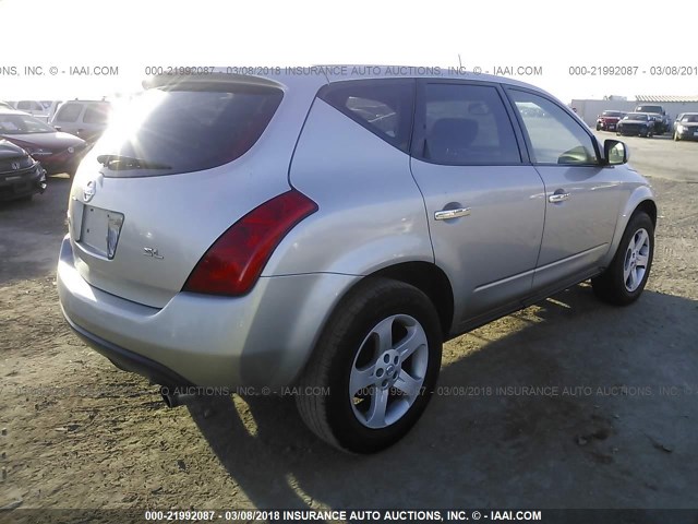 JN8AZ08T75W304203 - 2005 NISSAN MURANO SL/SE/S SILVER photo 4